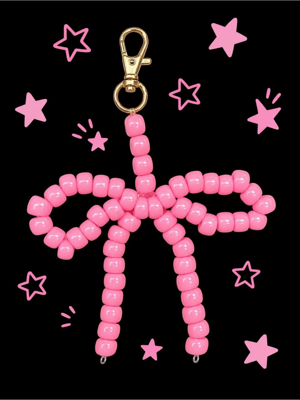 Pink Beaded Bow Keychain Clip - Kids Accessories
